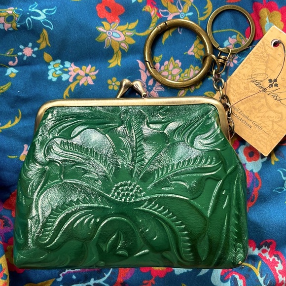 Brand New Patricia Nash Genuine Leather Green Large Borse Coin Purse Key Holder - Picture 5 of 15